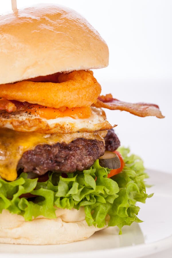 Delicious Egg and Bacon Cheeseburger Stock Image - Image of