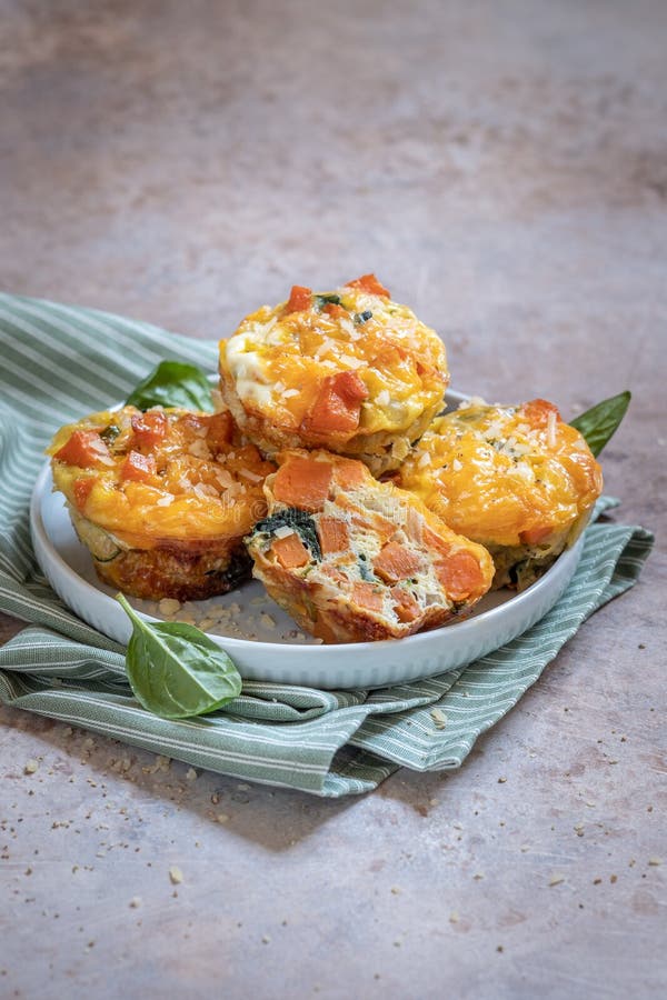 Delicious Egg Muffins with Sweet Potato and Spinach Stock Photo Image