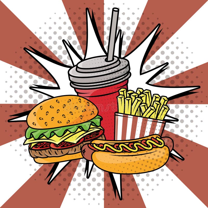 Delicious Hamburger Pop Art Stock Vector Illustration of energy