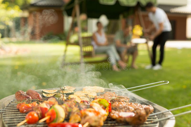 Delicious food on the grill royalty free stock images