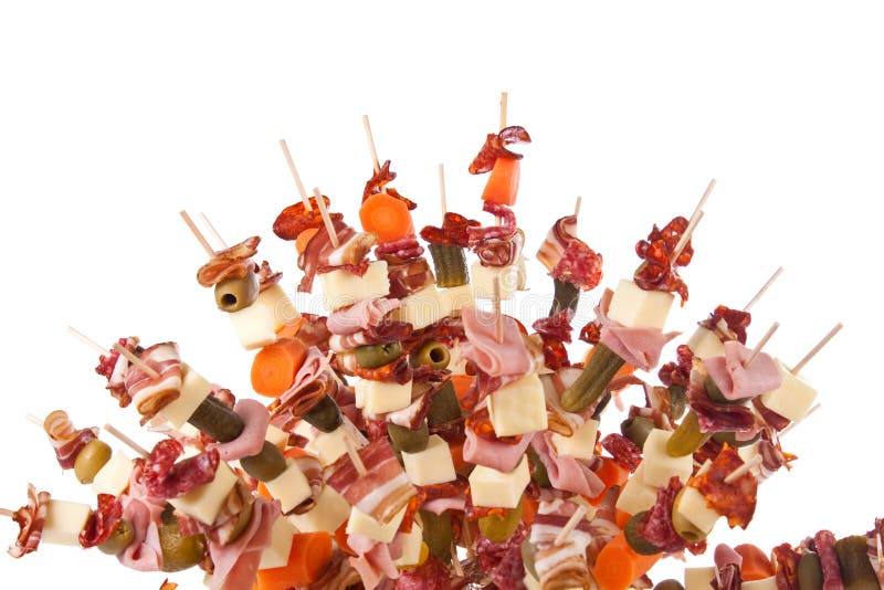 Delicious food on sticks stock images