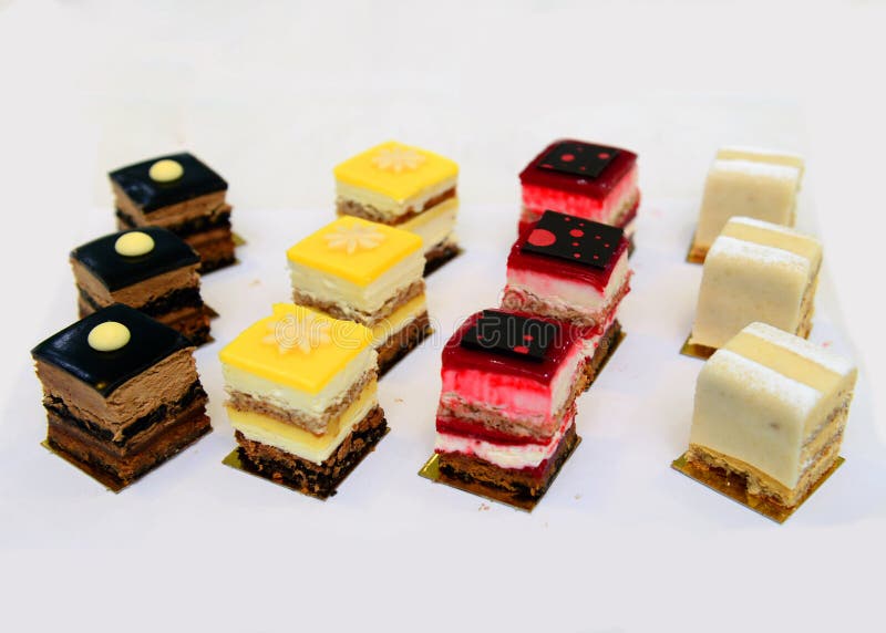 Delicious French Cakes with Cream and Chocolate. Stock Photo Image of