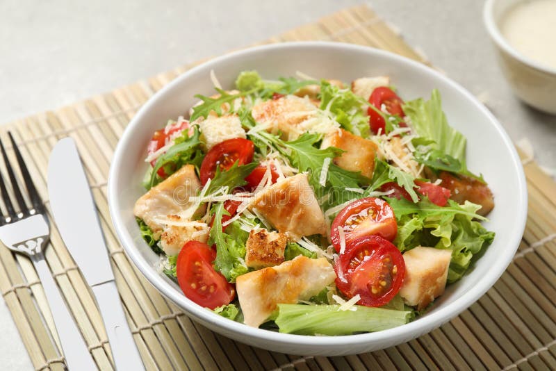 Delicious Fresh Caesar Salad in Bowl Stock Photo - Image of healthy ...