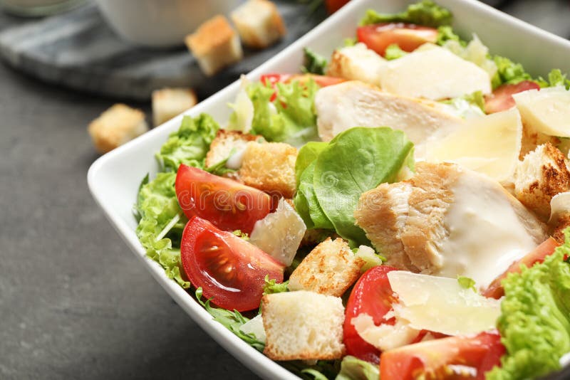 Delicious Fresh Caesar Salad In Bowl On Grey Table Stock Image Image of healthy, fresh 162627019