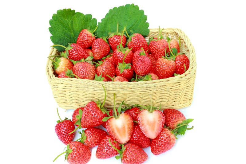 Delicious & Fresh Strawberry in Square Shape Basket Wicker,on White