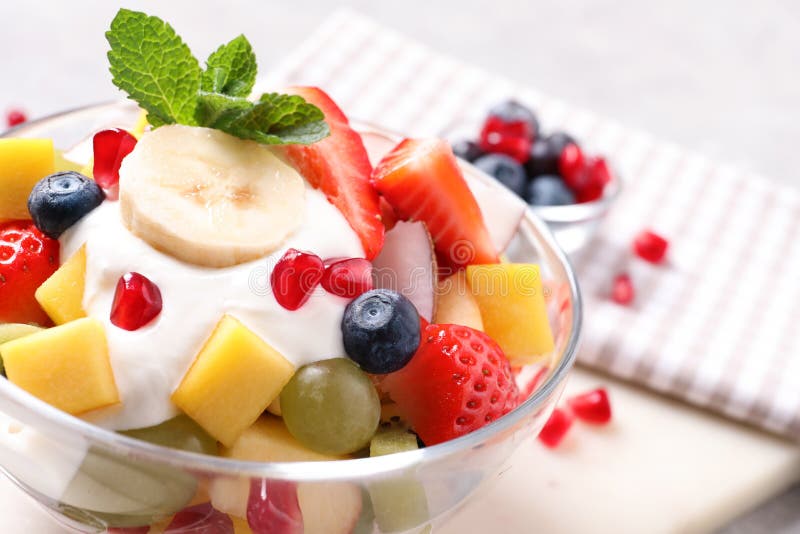 Delicious Fruit Salad with Yogurt in Bowl, Closeup Stock Image Image