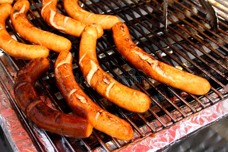 Delicious German Sausages on the Barbecue Grill Stock Photo Image of