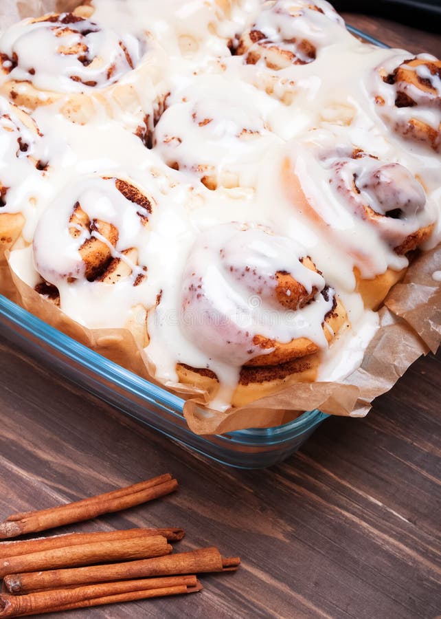 Delicious Glazed Cinnamon Buns Stock Photo Image of baked, closeup