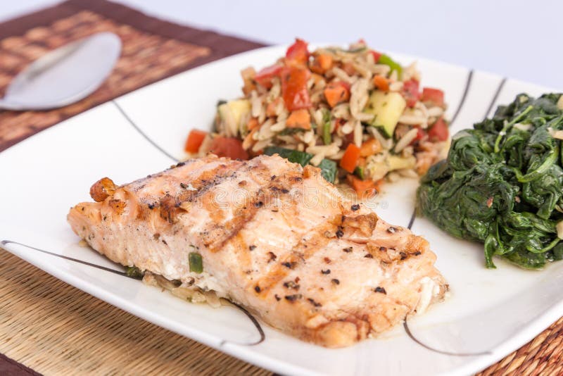 Delicious Grill Salmon with Side Dishes Stock Photo Image of food