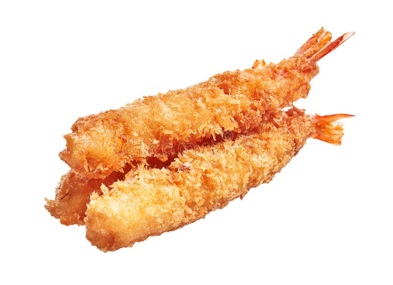 Delicious Group of Tempura Prawns Over Isolated White Background Stock