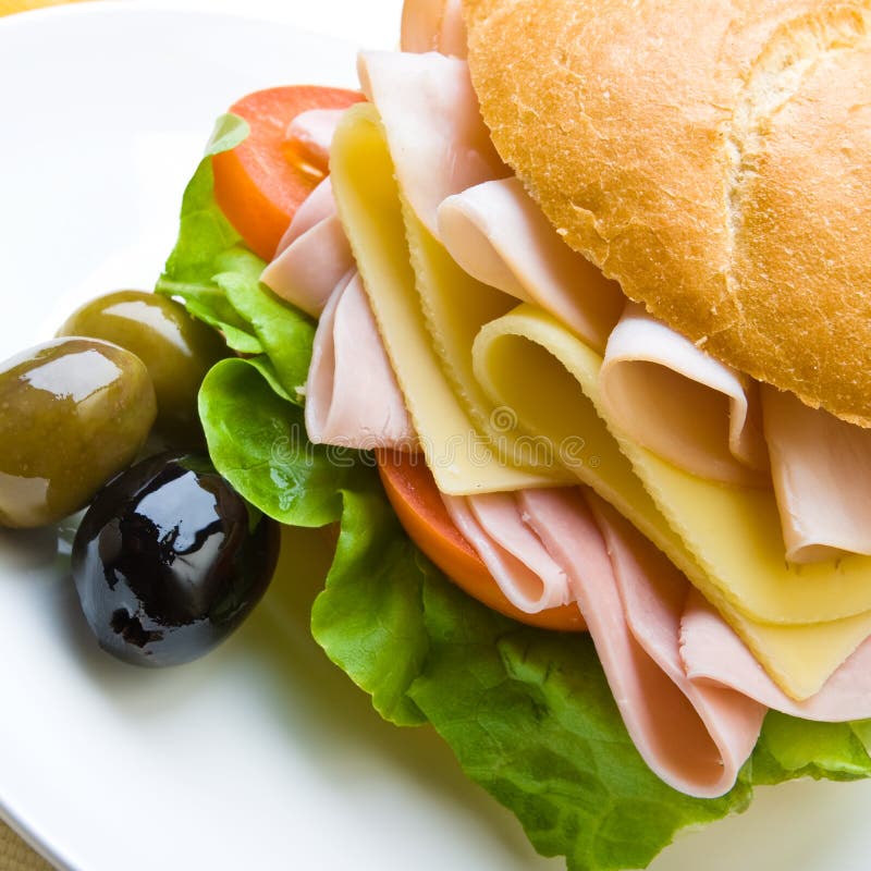 Delicious ham, cheese and salad sandwich