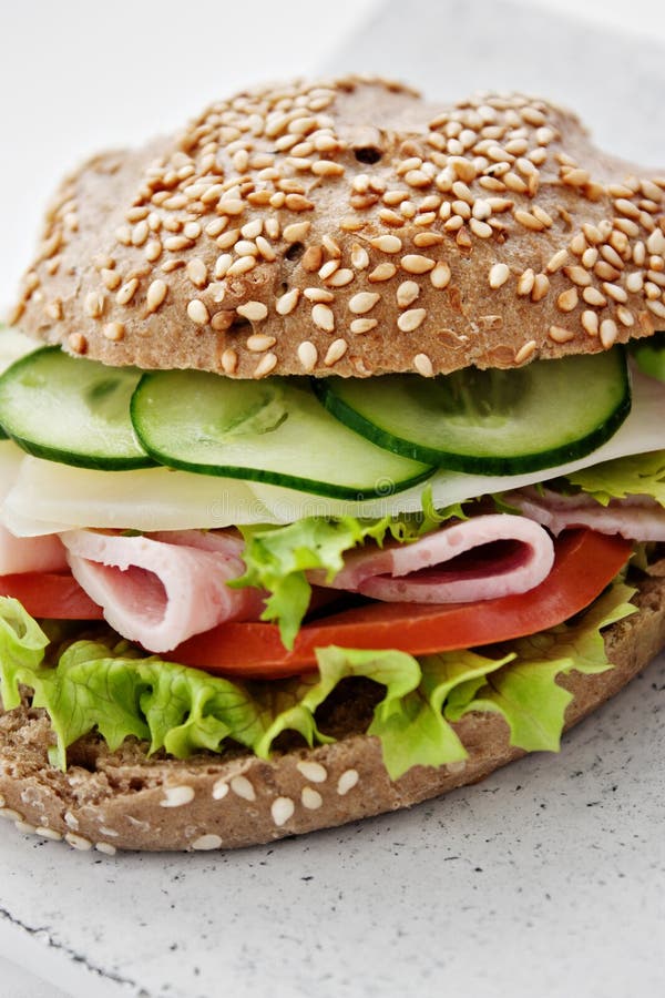 Delicious Ham, Cheese and Salami Sandwich Stock Image Image of chicken, closeup 24853489