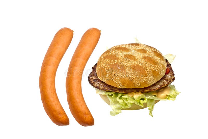 Delicious hamburger and sausages