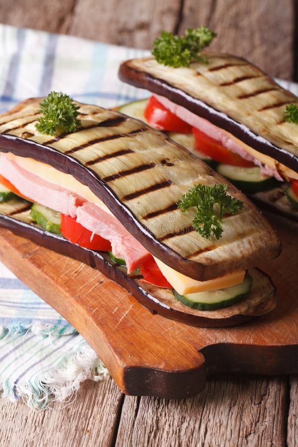 Delicious and Healthy Aubergine Sandwich, Vertical Stock Photo - Image ...