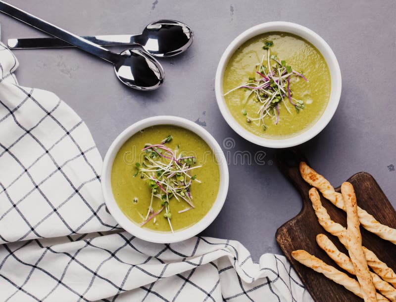 Delicious Homemade Green Soup with Spring Vegetables Stock Image ...