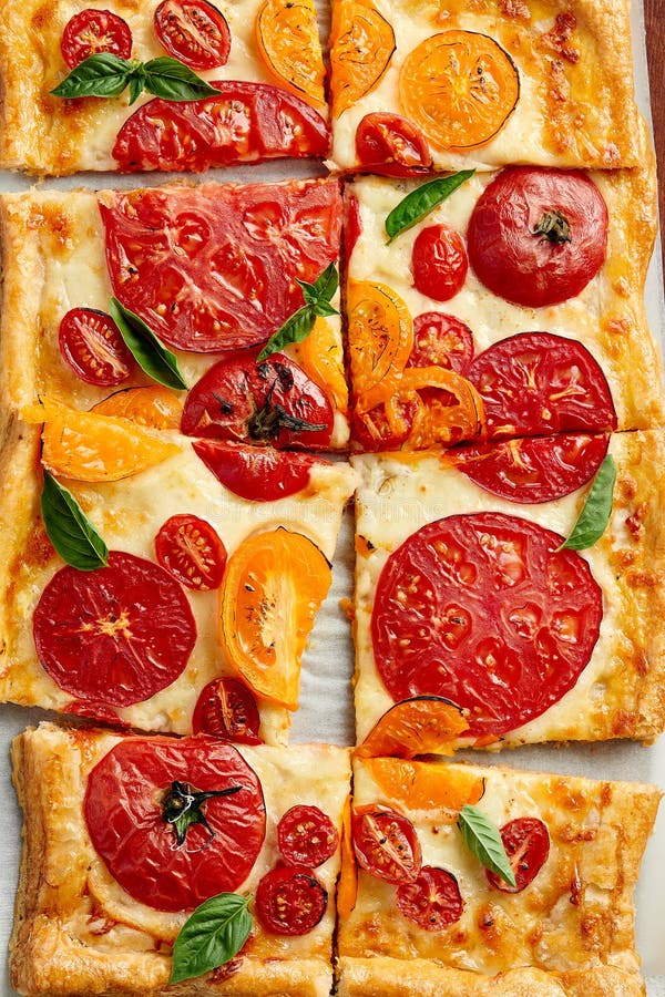 Delicious Homemade Square Pizza with Vegetables on White Stock Image