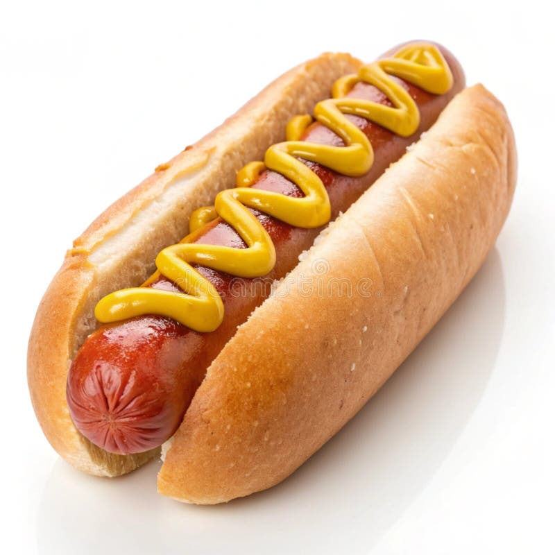 Realistic Hot Dog with Mustard isolated on white background royalty free illustration