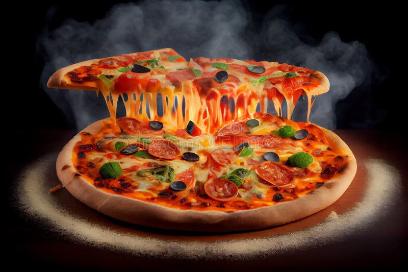 Delicious Hot Pizza on a Dark Background. AI Generated Stock Photo
