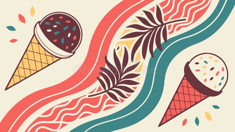 Delicious Ice Cream Cones Vector Art with Swirling Abstract Patterns, vector design Generative AI royalty free illustration