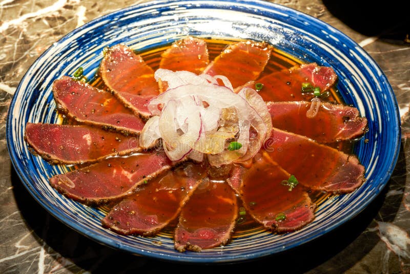A Delicious Japanese Dish, Thinly Sliced Japanese Wagyu Sashimi Stock