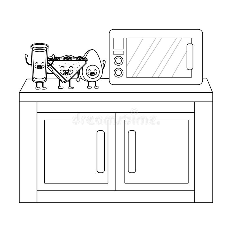 Microwave kitchen appliance cute kawaii cartoon Vector Image