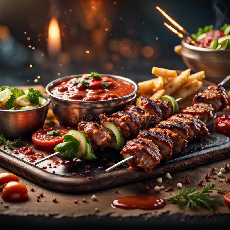 Delicious Kebab with Sauce the Meat is Grilled with Sauce Stock