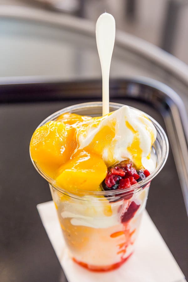 Delicious Mango Ice Cream Sundae in Plastic Cup Stock Image Image of