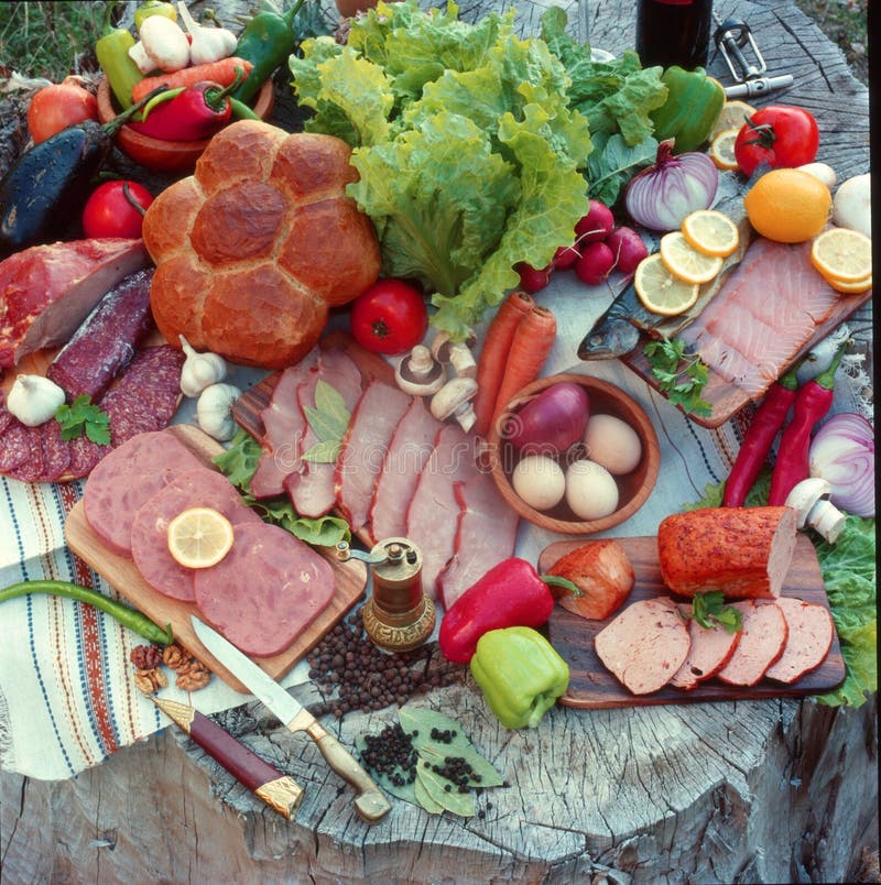 With Delicious Meat Fish Bread Stock Photo Image of decorated, salami