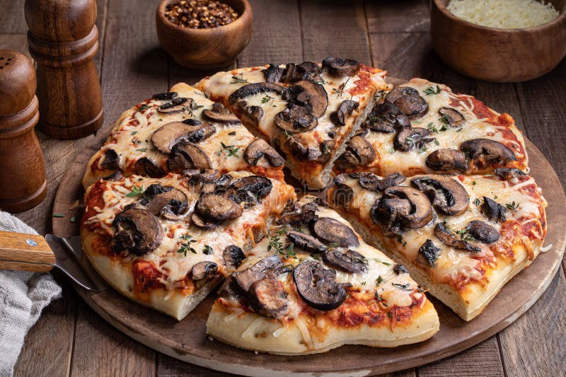 Delicious Mushroom and Cheese Pizza Stock Image Image of fast, sliced