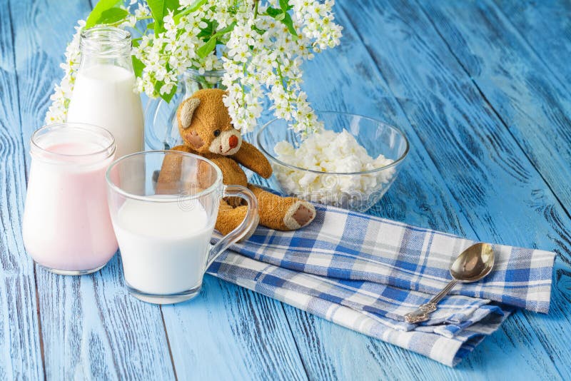 Delicious, Nutritious And Fresh Plain Yogurt And Milk Bottle. Stock