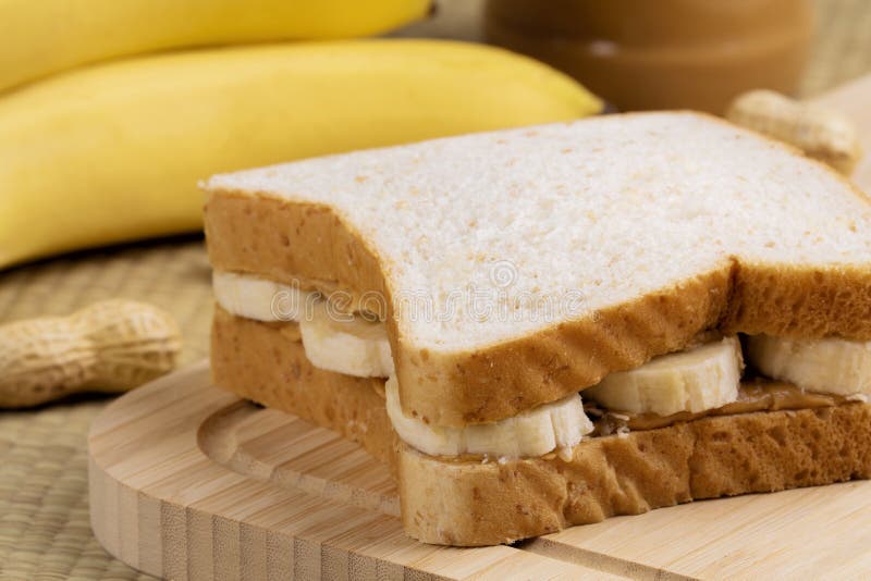Peanut Butter And Banana Sandwich On A Wooden Background Stock Photo Image Of Peanut Calories