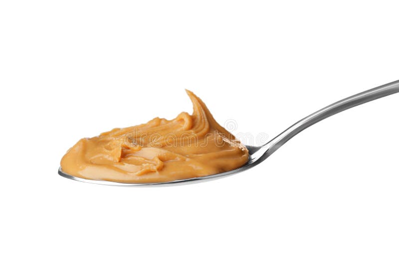 Delicious Peanut Butter in Spoon Isolated on White Stock Photo - Image of  natural, creamy: 214185154