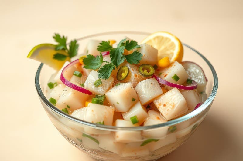 Delicious Peruvian Ceviche CloseUp stock illustrationer