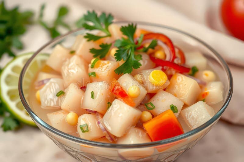Delicious Peruvian Ceviche CloseUp stock illustrationer