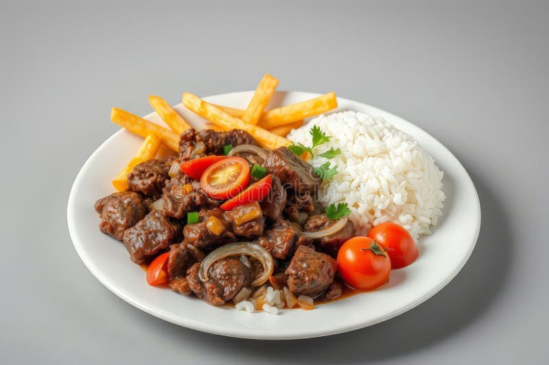 Delicious Peruvian Lomo Saltado Plate vektor illustrationer