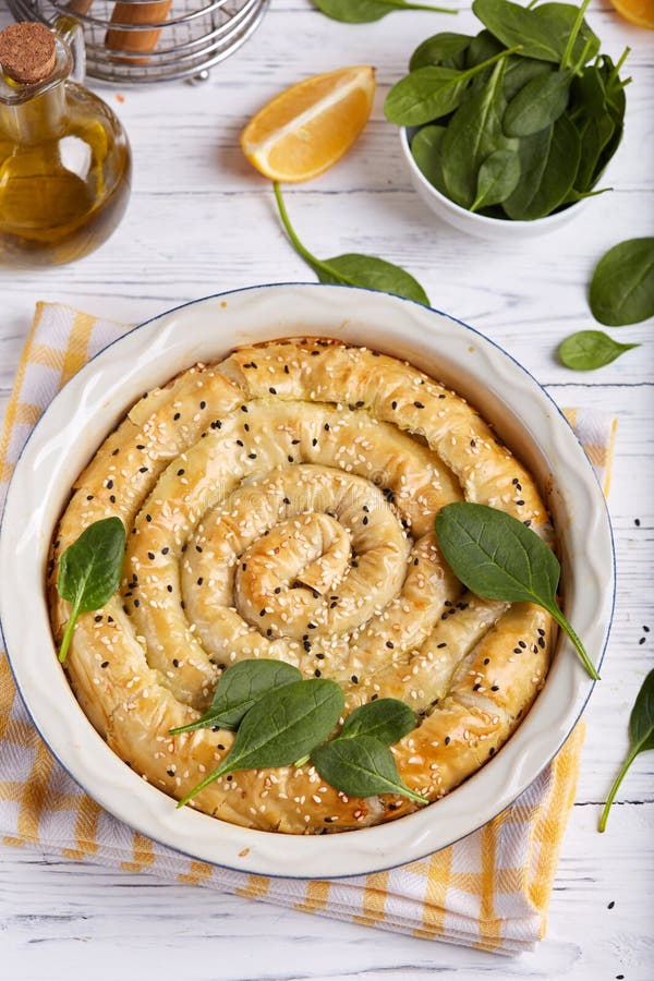 Delicious Pie with Spinach and Feta Cheese, Made from Filo Pastry