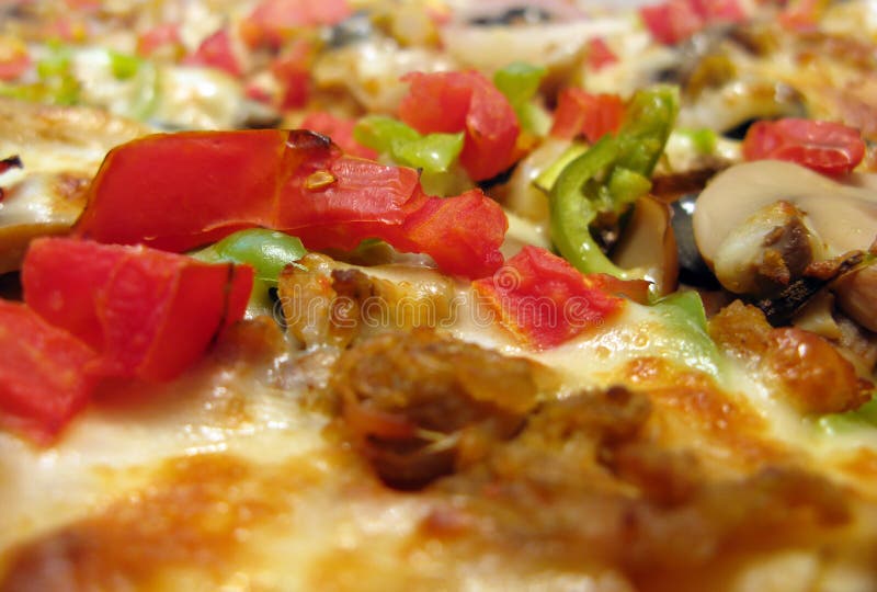 Delicious pizza closeup stock image. Image of sauce, round 7599475