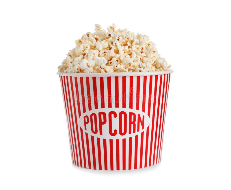 Delicious popcorn in paper bucket isolated