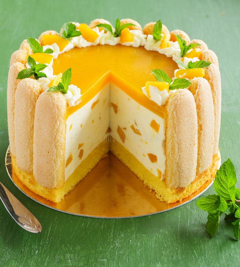 Delicious Pound Cake Charlotte with Mango Stock Photo Image of fork