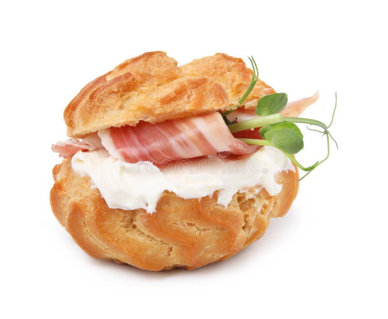 Delicious Profiterole with Cream Cheese and Prosciutto Isolated on