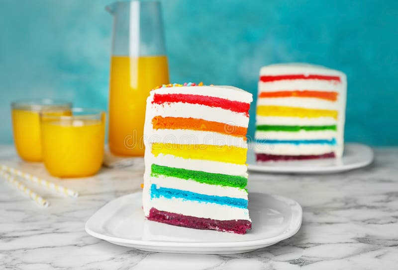 Delicious Rainbow Cake for Party Stock Image Image of drink, green