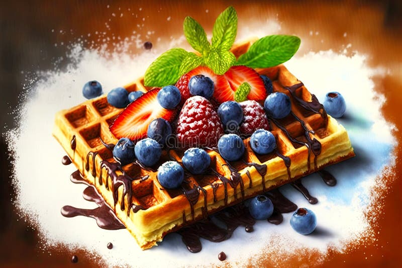 Delicious Rectangular Belgian Waffles Food for Lunch Stock Illustration