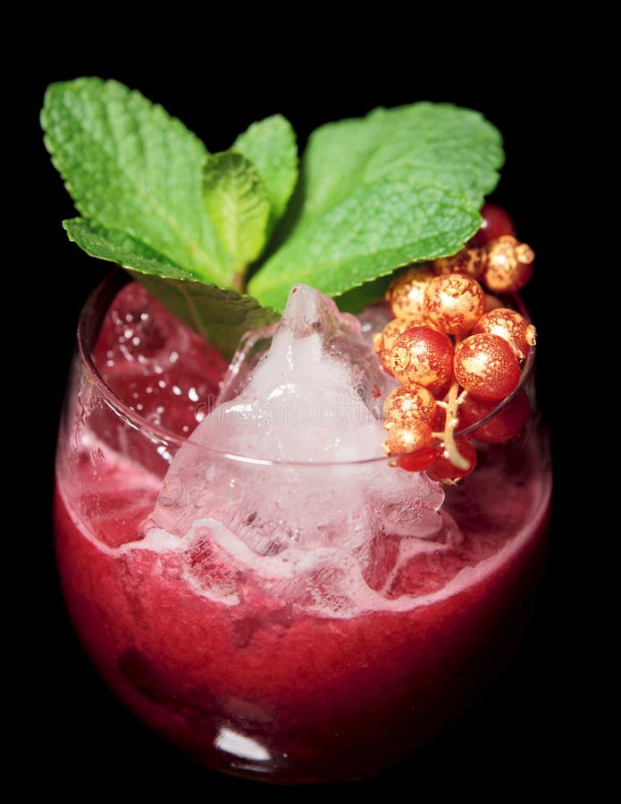 Delicious Red Cocktail on the Rocks with Mint Stock Image - Image of ...