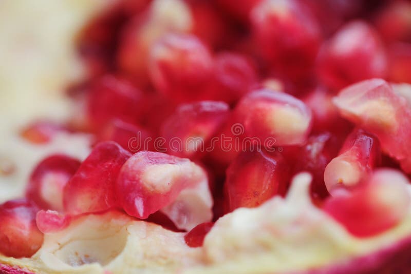 Delicious ripe pink pomegranate grains close up