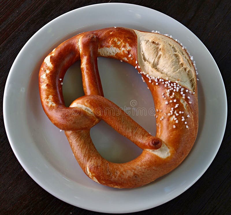 Delicious Salt Pretzel on a Plate Stock Photo Image of bake, munich