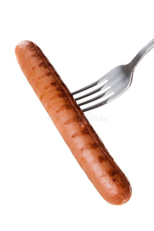 Sausage on a fork vertical stock image. Image of brown 29915143