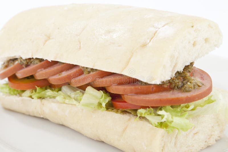 Delicious Sausage Sandwich with Salad Stock Photo Image of clave