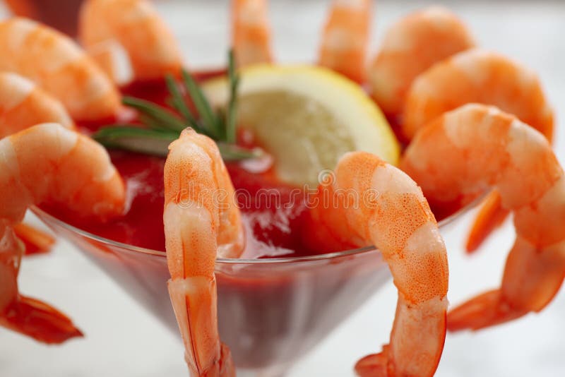 Delicious shrimp cocktail with tomato sauce