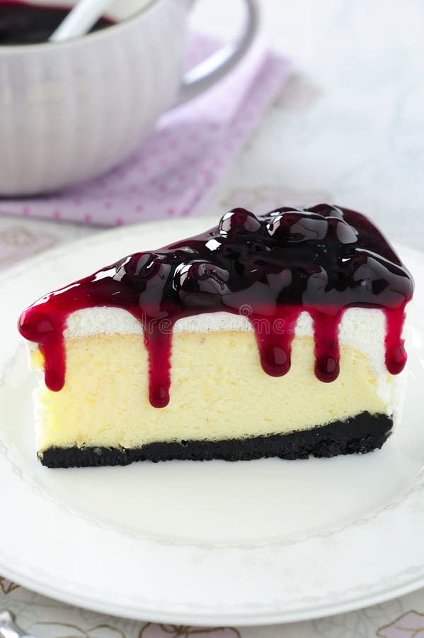 Delicious slice of blueberry cheesecake