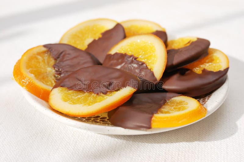 Delicious slices of orange coated chocolate